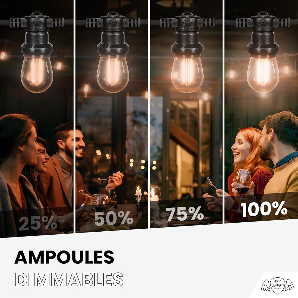 SKYLANTERN Guirlande Guinguette 20M 60 Bulbes Filament Ambré - Guirlande Lumineuse Ampoule E27 Ambrée - Guirlande Guinguette Led Filament rétro
