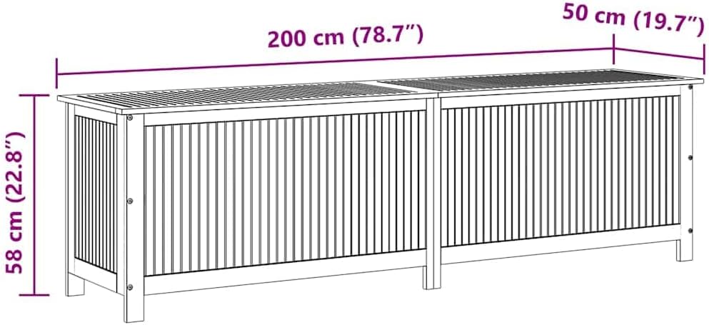 vidaXL Bois d'Acacia Solide Boîte de Rangement de Jardin Banc de Stockage Boîte d'Oreillers Coussins Couverture Extérieur 200x50x58 cm