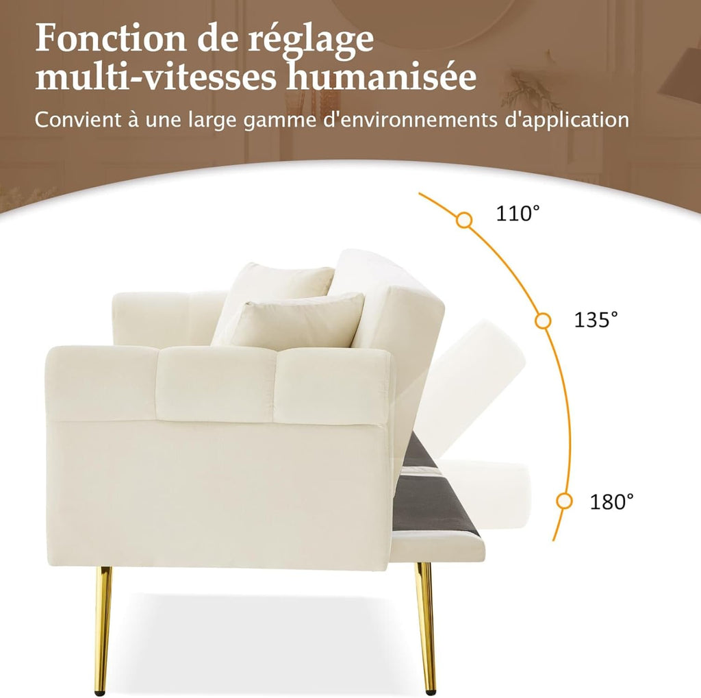 KOMHTOM Canapé-lit avec Dossier Réglable en 3 Positions, Canapé 2 Places élégant avec 2 Coussins et Fonction Sommeil, pour Salon, Chambres à Coucher (Beige)