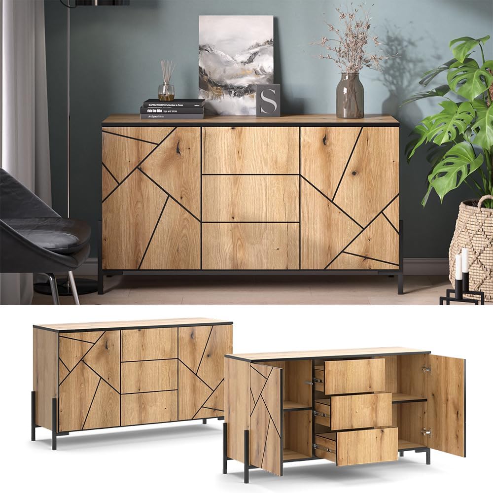 Vicco Commode avec tiroirs Hatto, Chêne, 124x69.6cm