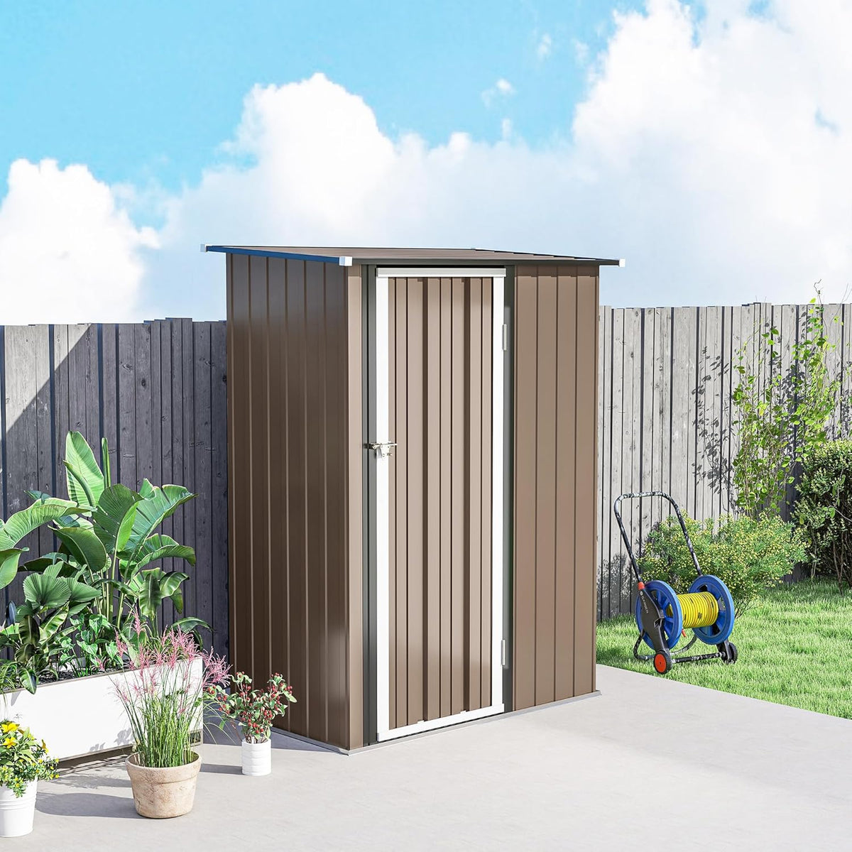 Outsunny Abri de Jardin 1 m² - abri à Outils - cabanon Porte verrouillable - dim. 142L x 84 x 189H cm - Acier galvanisé Marron