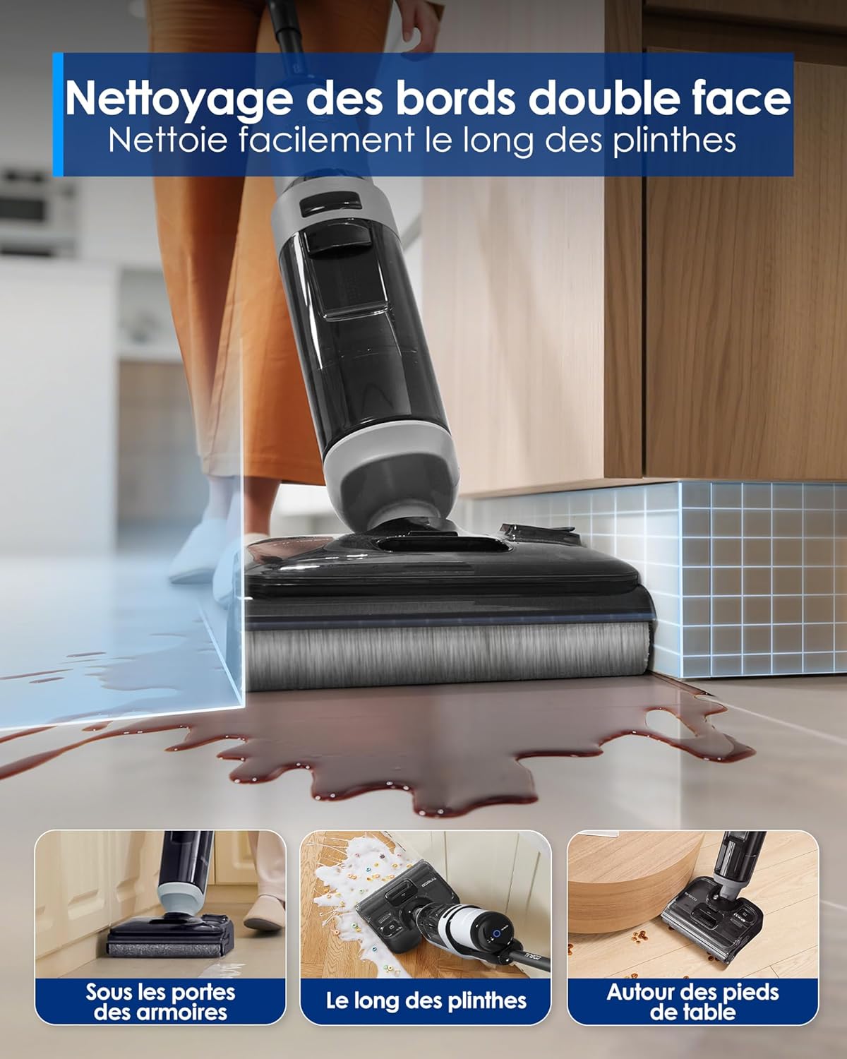 Tineco Floor One i5 Stretch Aspirateur Laveur, Aspirateur Sec et Humide, Aspiration Puissante 20 kPa, portée à Plat 180°, Nettoyage Deux Bords, 30 Min d'autonomie, Réservoirs d'eau Grande Capacité