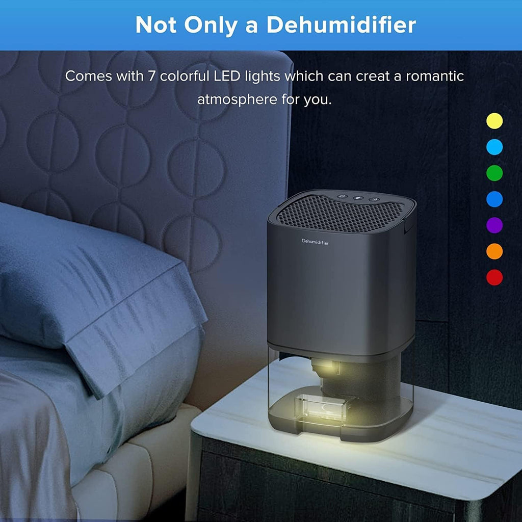 Déshumidificateur électrique Gocheer - 1000ml - Silencieux - Avec protection contre les surcharges - 3 modes de déshumidification - Lumière LED colorée - Déshumidificateur domestique.