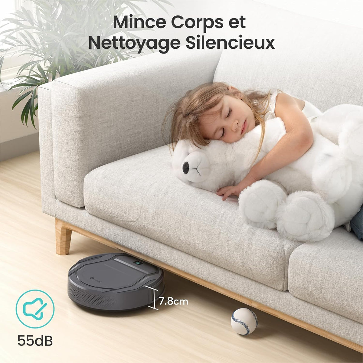Lefant Aspirateur Robot, Mince Silencieux Connecté WiFi-Bluetooth-Alexa-App, 6 Modes de Nettoyage, Auto-Charge, 120min d'Autonomie, Idéal pour Poils d'animaux Sols Tapis, M210P Girs