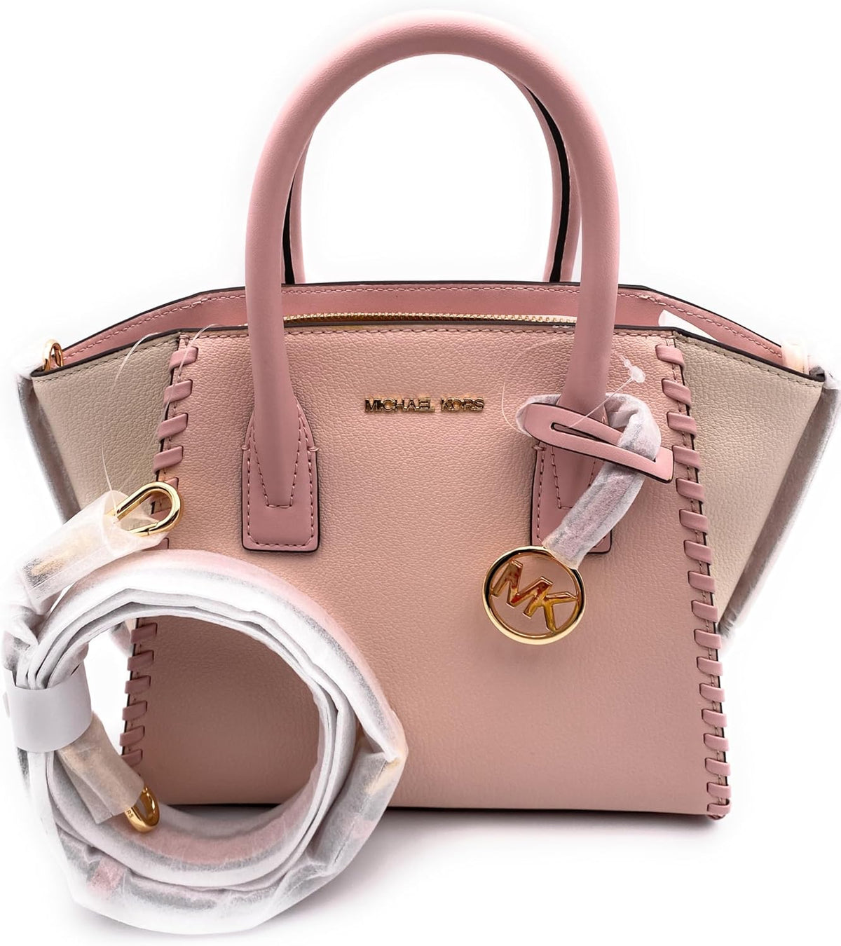 Sac pour femme I Satchel I Sac à main I Sac à bandoulière I Modèle : AVRIL I Rosé I 30 x 20 x 12 cm (l x H x P) I Logo MK I Matelassé I Sac pour femme