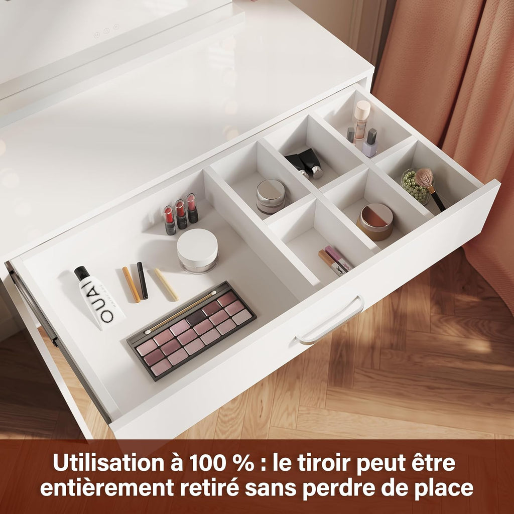 SIRHONA Coiffeuse sans Miroir, Table de Maquillage avec 5 Tiroirs Rangement, Table de Maquillage avec 6 Cloison,Blanc Bureau Coiffeuse, 120x40x77cm