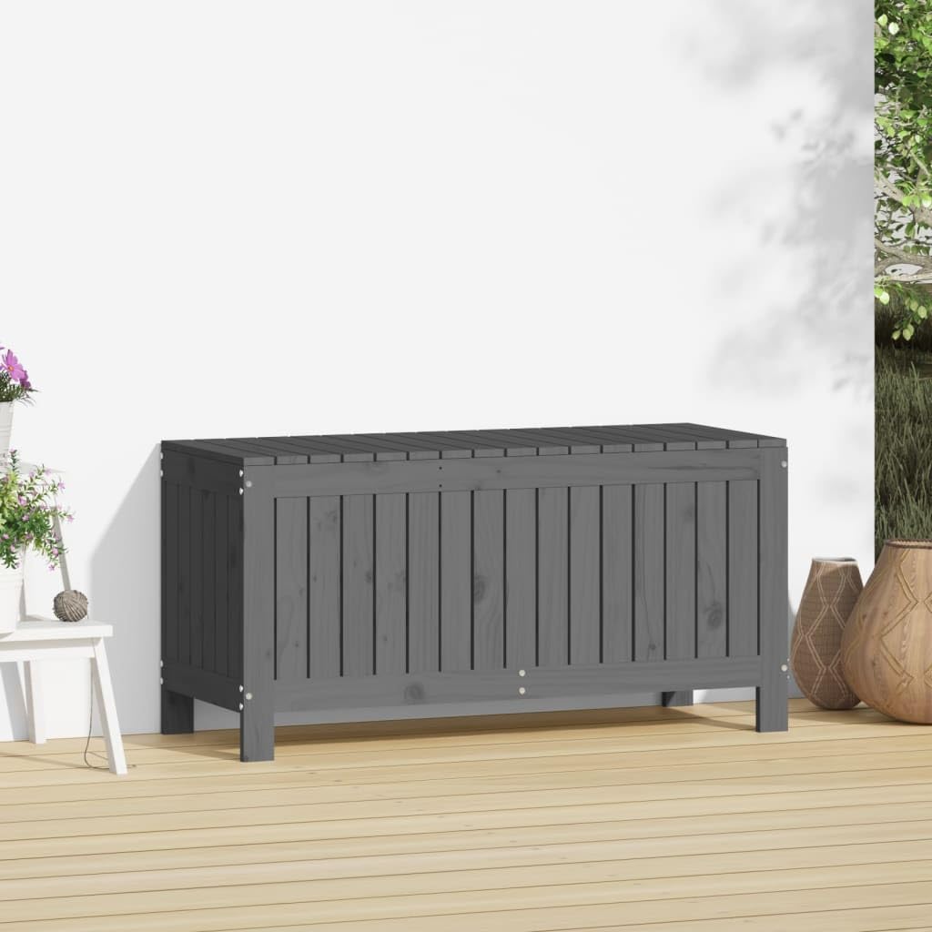 Canditree Coffre de Rangement Extérieur en Bois de Pin Massif, Coffre à Coussin Boîte de Rangement pour Jardin 108x42,5x54 cm (gris)