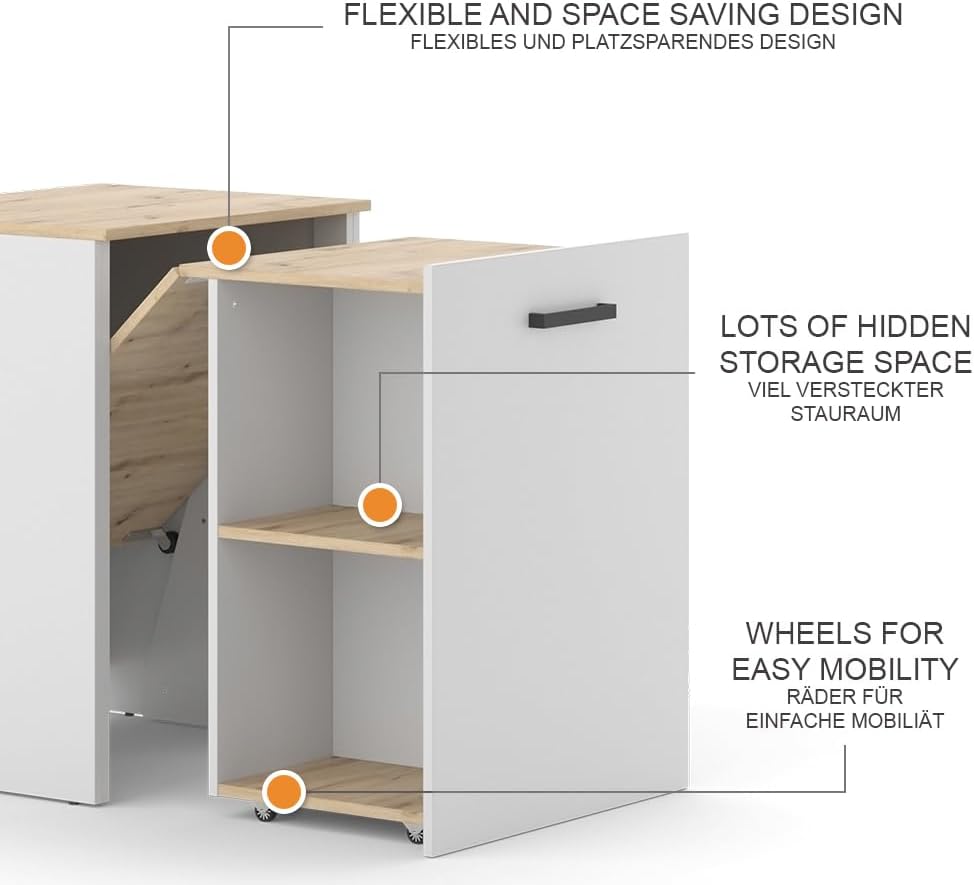 Vicco Bureau Adam, Greige/Chêne Artisan, 60 x 50.4 cm Extensible