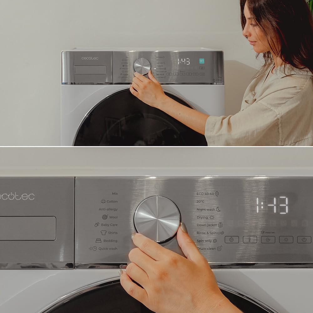 Cecotec Lave-linge Séchant 8-5Kg Chargement Frontal Bolero Wash&Dry 8580 Inverter A 1400RPM, 16 Programmes, Moteur Inverter Plus, SteamMax, OnSmart, Fuzzy Logic, SpaCare et Détecteur de Charge