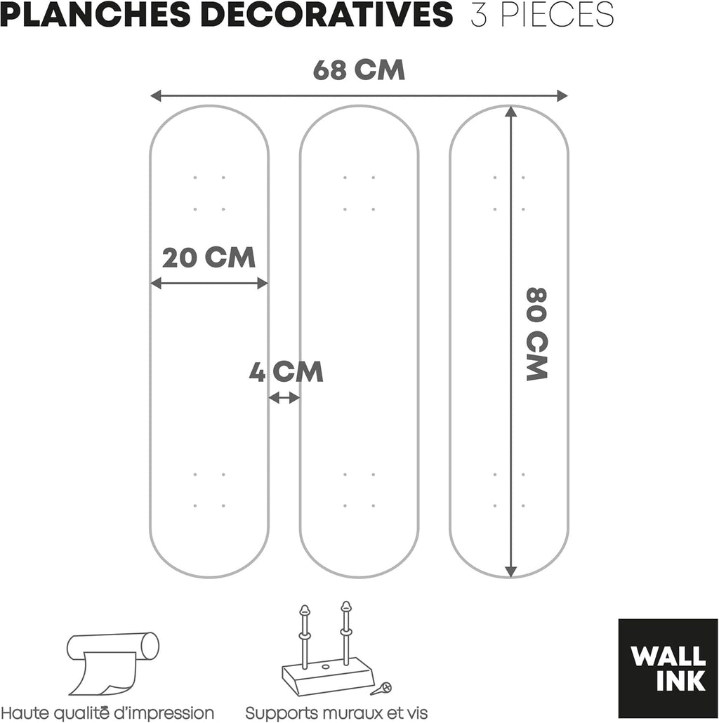 SUPER FABRIQUE Planche Alu forme Skate Board pour décoration murale, Keep Smiling inspired by Mr Brainwash, pour une déco originale (3 Planches)