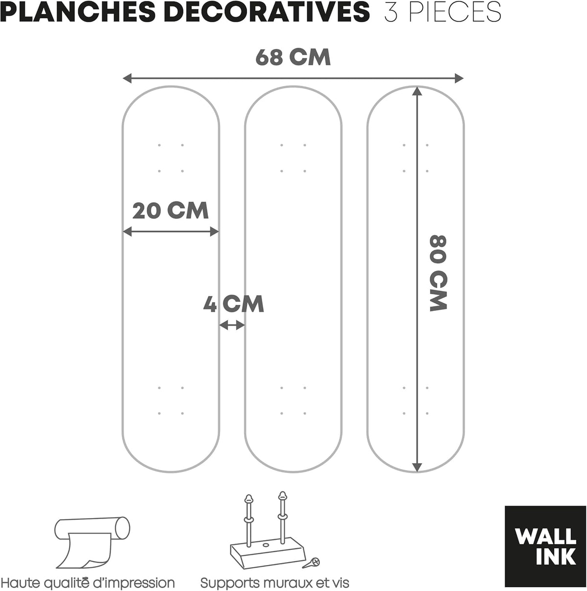SUPER FABRIQUE Planche Alu forme Skate Board pour décoration murale, Keep Smiling inspired by Mr Brainwash, pour une déco originale (3 Planches)