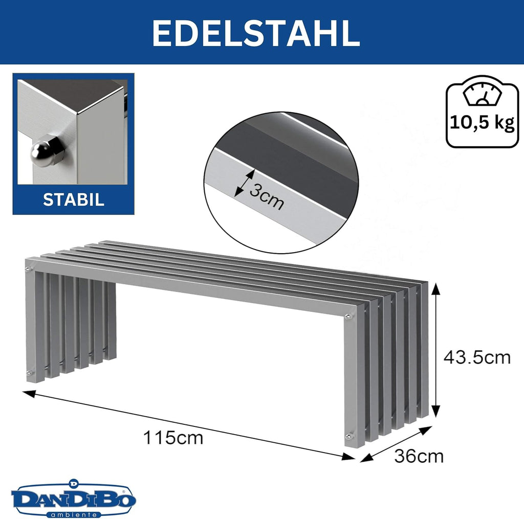DanDiBo 96607 Banc de jardin résistant aux intempéries en acier inoxydable massif 115 cm