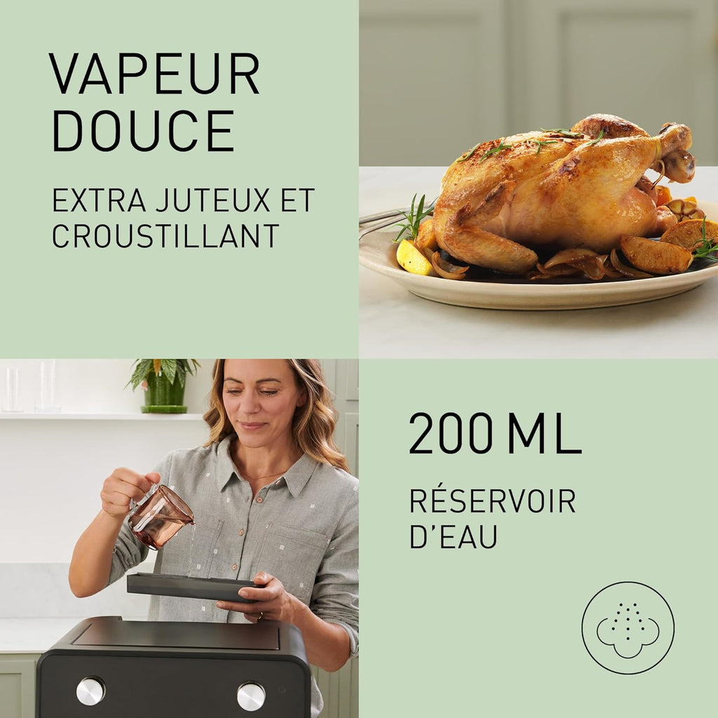 Panasonic NF-BC1000 Friteuse à Air Flexible avec Fenêtre, XL Panier Flexible, Séparateur Amovible, 9,6L, 30°-230C, Vapeur Douce, 8 Préréglages, Nettoyage Facile, Noir