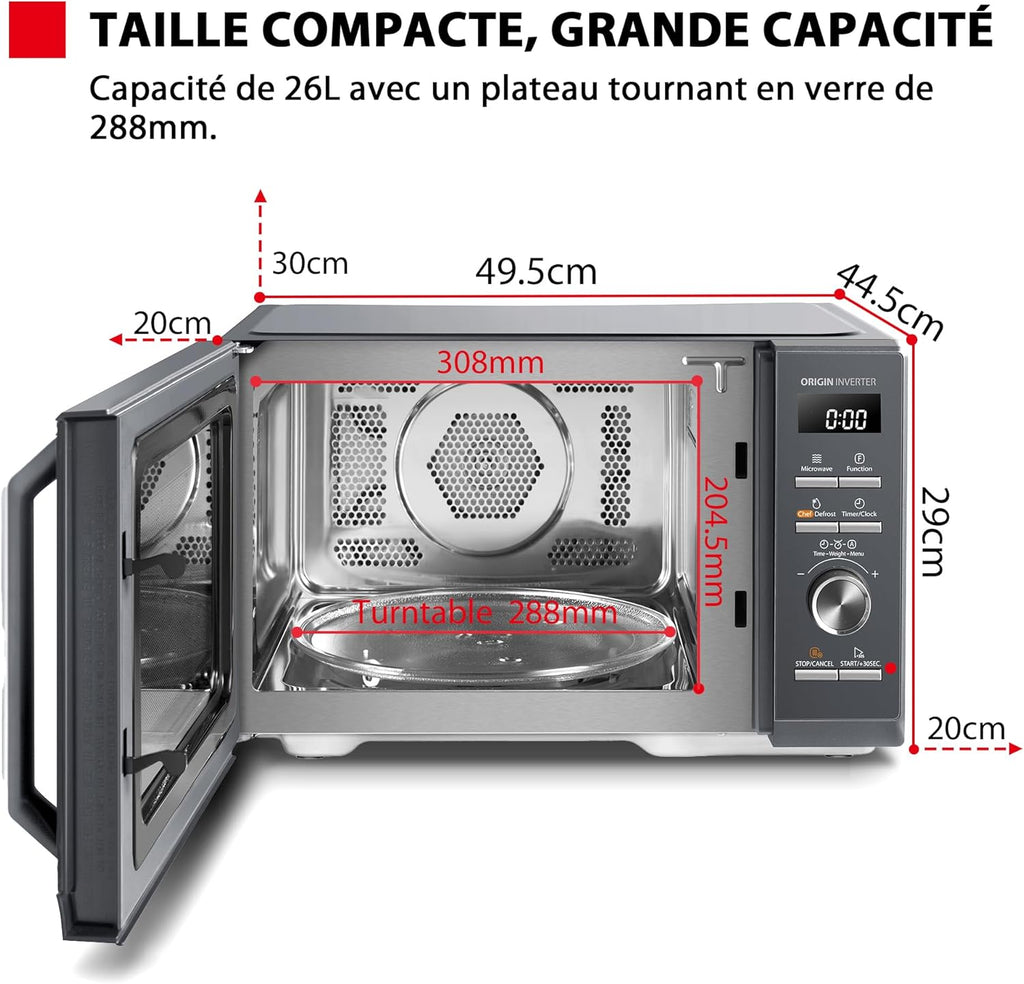 Toshiba MW3-AC26PFI(MG) Four à Micro-ondes 26L Air chaud combiné, 6-en-1 900W avec Cuiseur Vapeur en Gris Morandi, 6 Programmes 10 Niveaux de Puissance, 10 Menus Automatiques