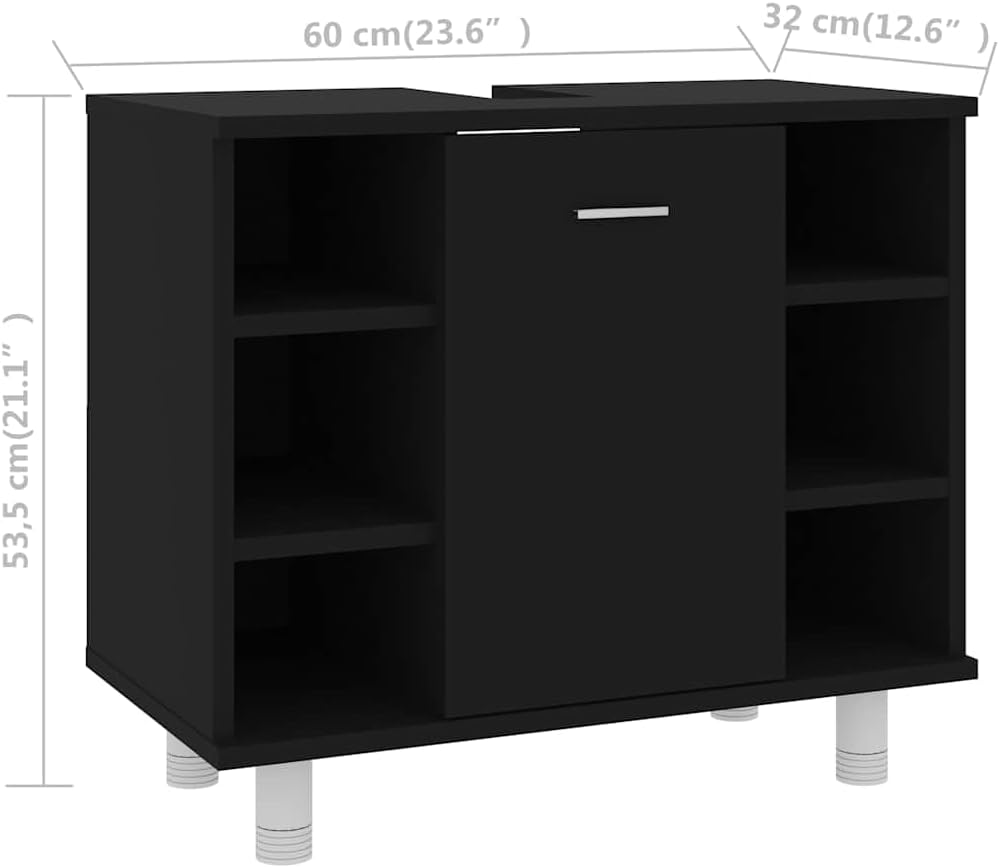 LLEZKBR Ensemble de meubles de salle de bain - Meuble de salle de bain - Noir - 60 x 32 x 53,5 cm - Bois d'ingénierie