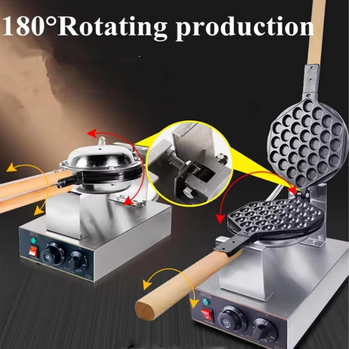 Machine à gaufres aux œufs commerciale, haute puissance de 1 400 W, chauffage par retournement à 180 °, contrôle de la température et de la minuterie, plaques antiadhésives pour gaufres croustillantes