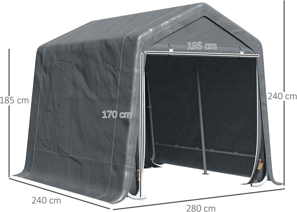 Outsunny Abri de Jardin, Tente de Stockage, 2 Portes zippées, Cadre métallique, abri de vélo, Protection Contre la Pluie légère et Le Vent, 280 x 240 x 240 cm, Gris foncé