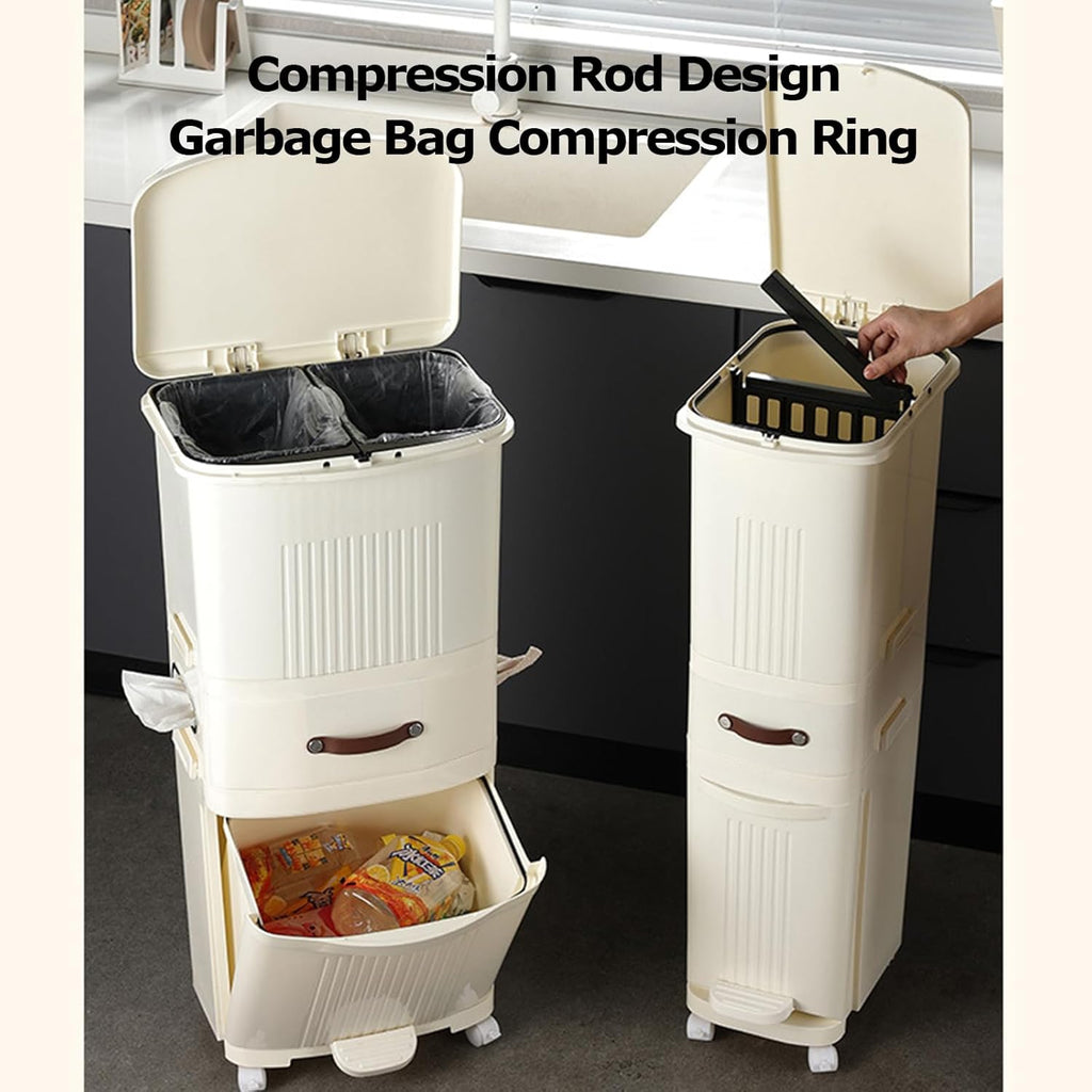 Poubelles de recyclage pour cuisine Double bac avec pédale, poubelle de 36 L pour séparation des déchets secs et humides avec seau intérieur, couvercle, système de tri vertical des déchets yellow 45L