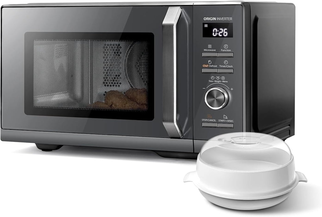 Toshiba MW3-AC26PFI(MG) Four à Micro-ondes 26L Air chaud combiné, 6-en-1 900W avec Cuiseur Vapeur en Gris Morandi, 6 Programmes 10 Niveaux de Puissance, 10 Menus Automatiques