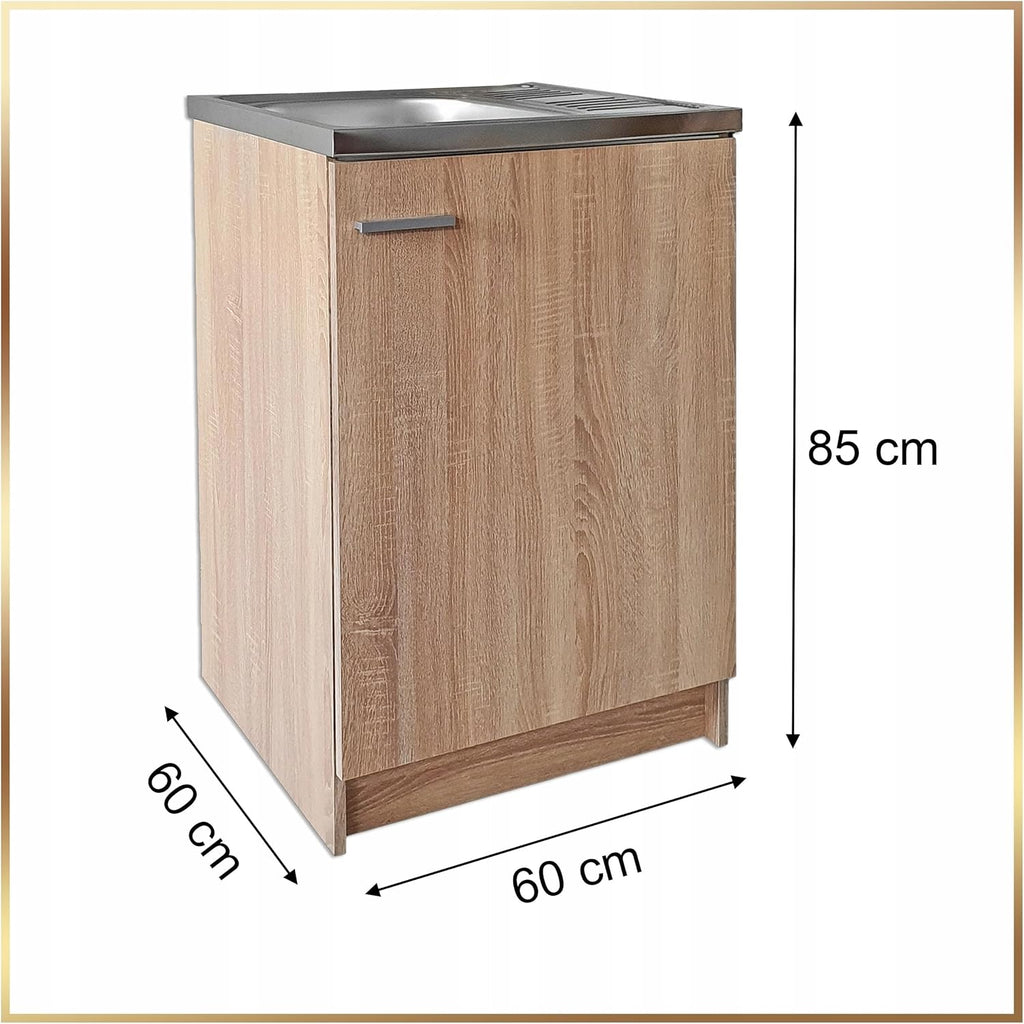 Stamar Sonoma Armoire d'évier de cuisine 60 cm avec robinet et siphon lave-vaisselle prêt à monter