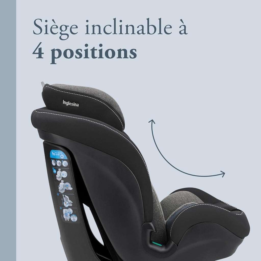 Inglesina Caboto i-Size Siège Auto, Isofix, de 15 mois à 12 ans environ, de 76 à 150 cm, Vulcan Black