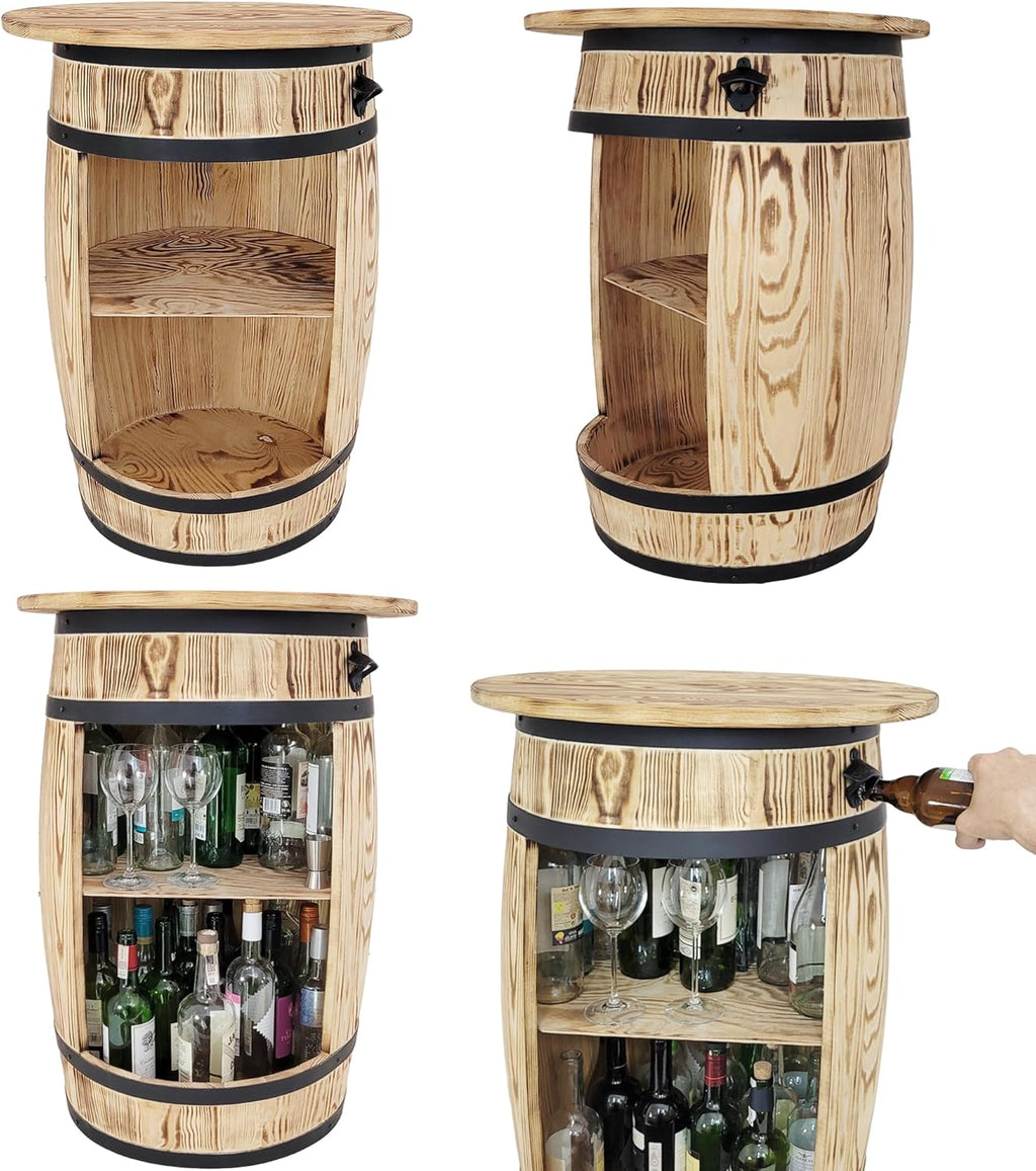 weeco Bar Tonneau en Bois - Meuble Bar avec Plateau et Ouvre-Bouteille - Étagère pour 30-40 Bouteilles - Style Rustique et Vintage - 80x50 cm