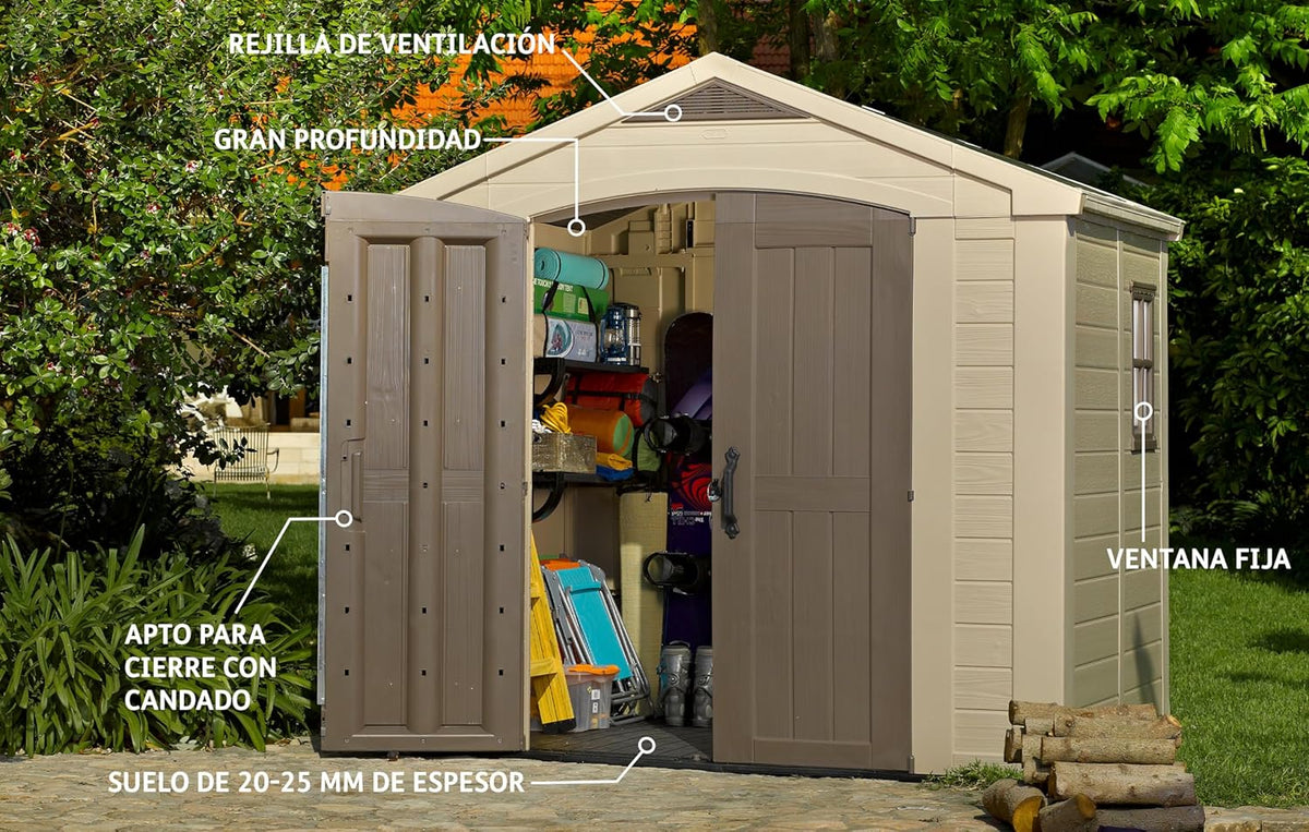 KETER Abri de jardin FACTOR 88 - 6,3m2 257 x 255 x 243 cm beige et marron K209875