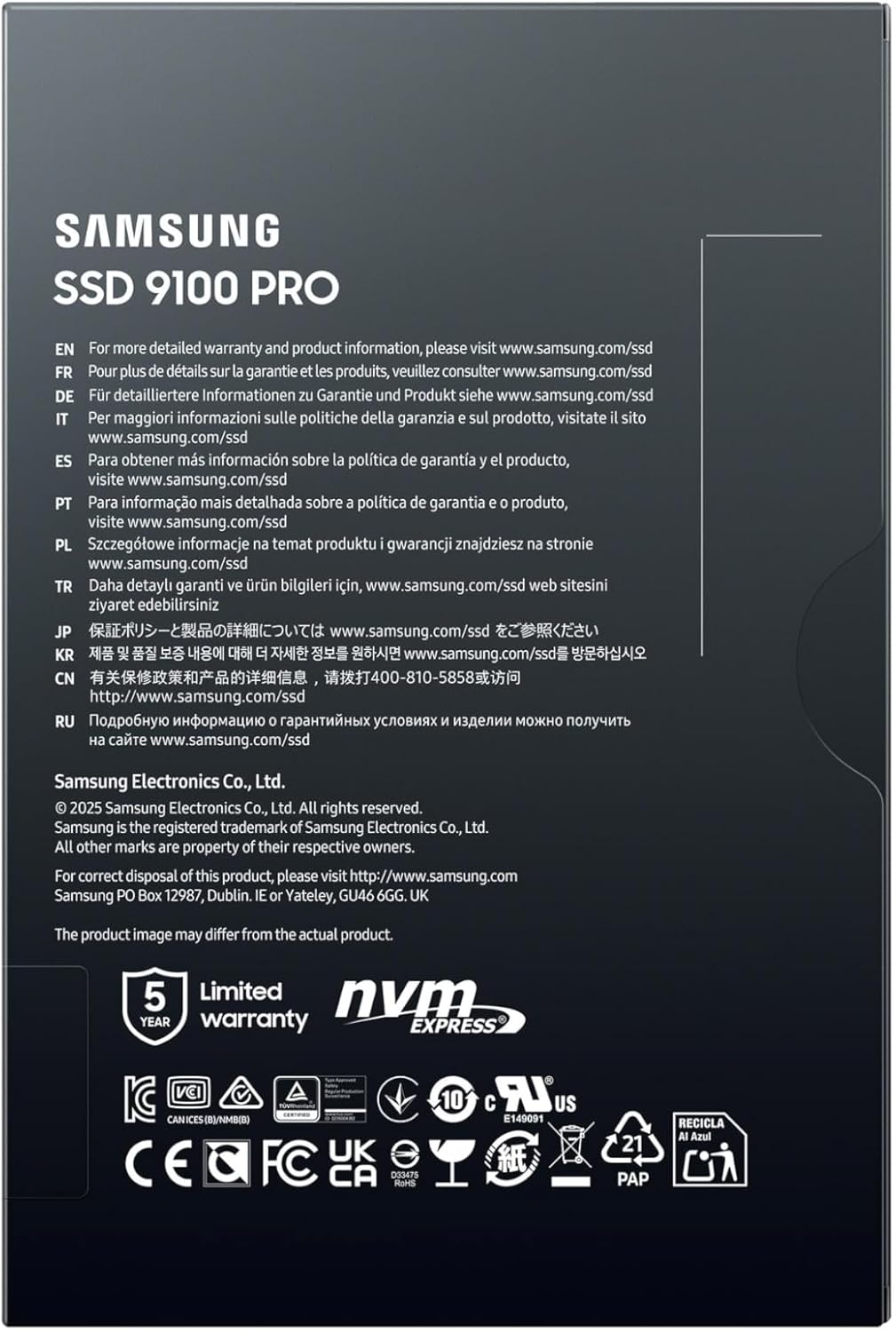 SSD Interne 9100 Pro, NVMe 2.0 PCIe 5.0x4, Capacité 8To, Vitesse de Lecture jusqu'à 14 800 Mo/s, Les Performances de la Gen5, MZ-VAP8T0BW