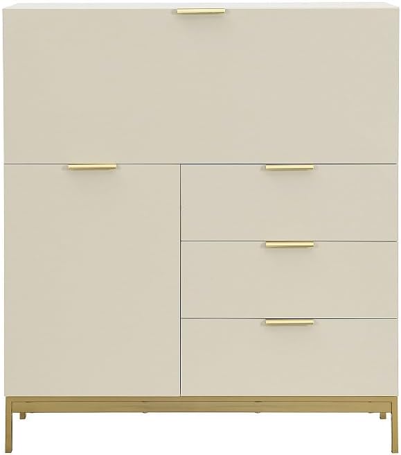 Vente-unique - Secrétaire avec 2 Porte et 3 tiroirs - MDF et métal - Beige - Erwin - avec Rangement