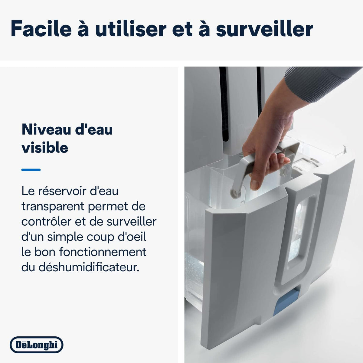 De'Longhi DD230P Aria Dry Pump Déshumidificateur, Efficacité dès 24h, Tuyau Evacuation 5 m, Réservoir d'eau Amovible, Capacité 30 Litres,540 W, Blanc
