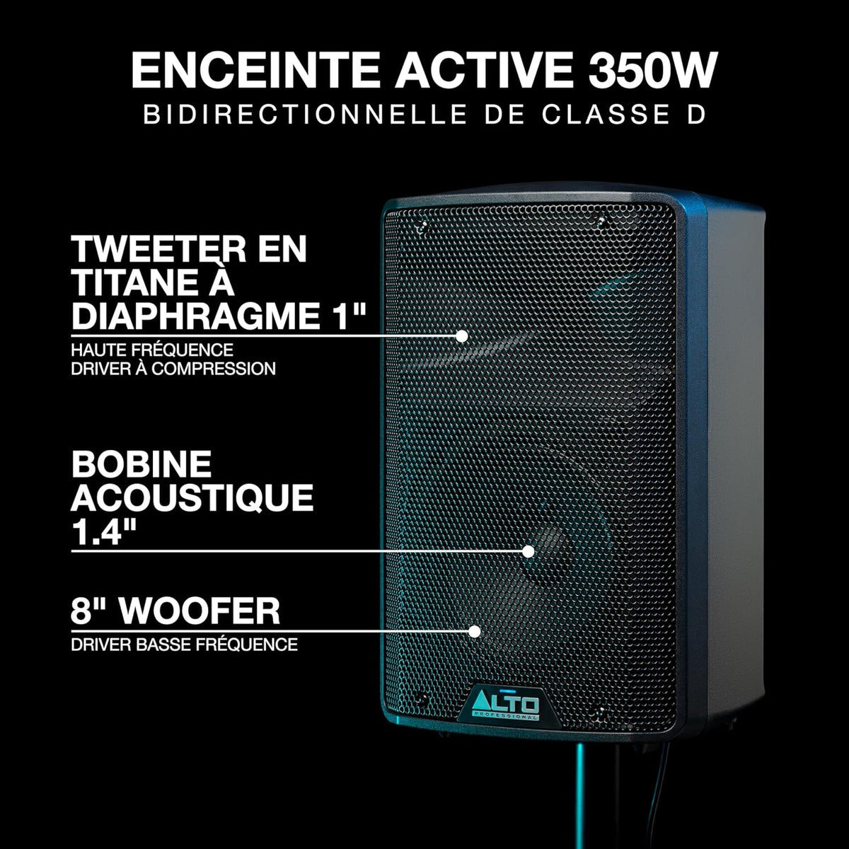 ALTO TX308 - Enceinte Active 350W avec Haut-Parleur 8" pour Les Musiciens, DJ, Bars, Concerts, mais Aussi à la Maison et Soirées Karaoké