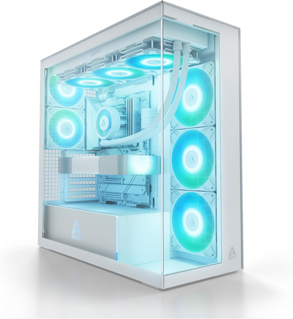 ARCTIC Xtender (White) - Boîtier PC, Verre Panoramique Trempé, Support pour Radiateur 2 x 420 mm, Tour Midi, E-ATX, 5X Ventilateurs A-RGB Pré-installés - Blanc