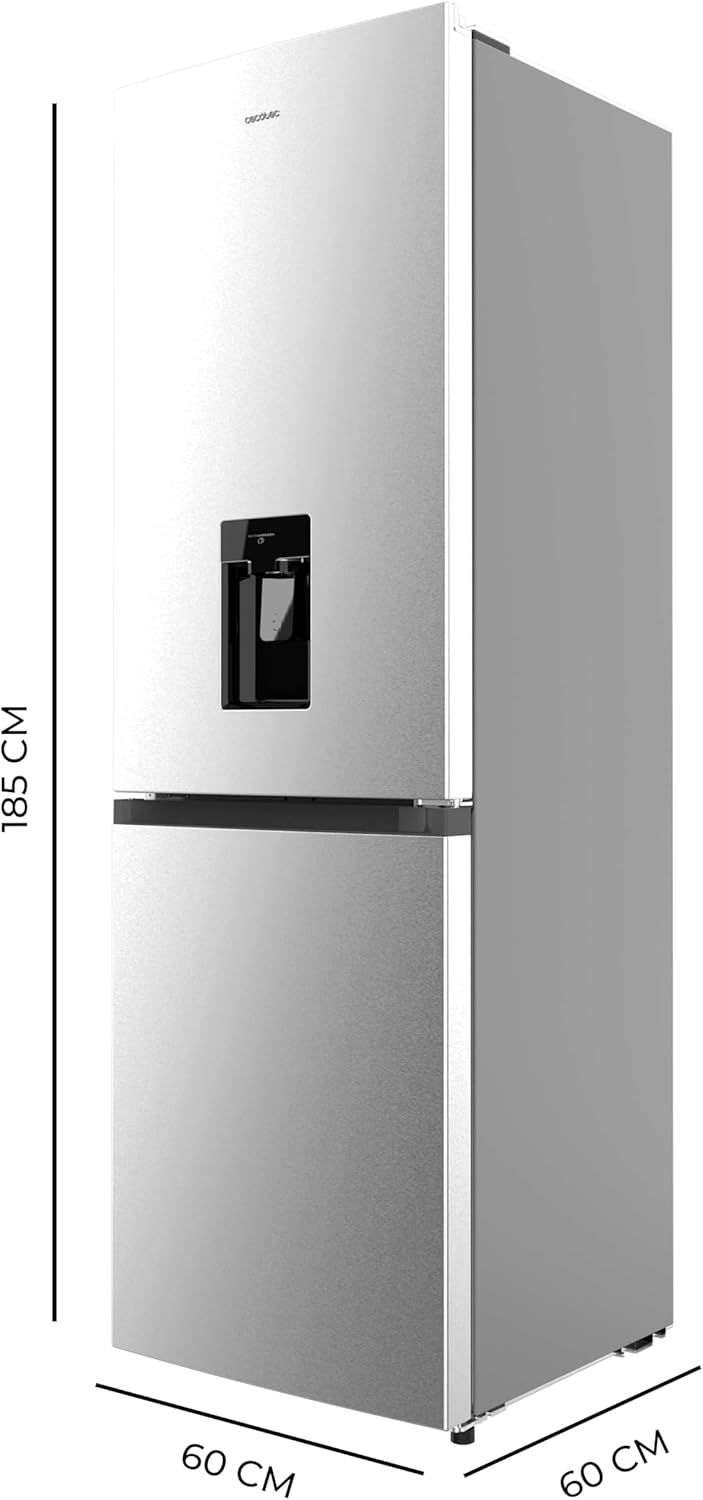 Cecotec Bolero CoolMarket Réfrigérateur Combiné 2 Portes Combi 296 DF WD Inox E. 296L, 60cm de Largeur, Fonctions FastCooling, FastFreezing et DeFrost, Intérieur LED, Distributeur d'Eau Intégré, Inox