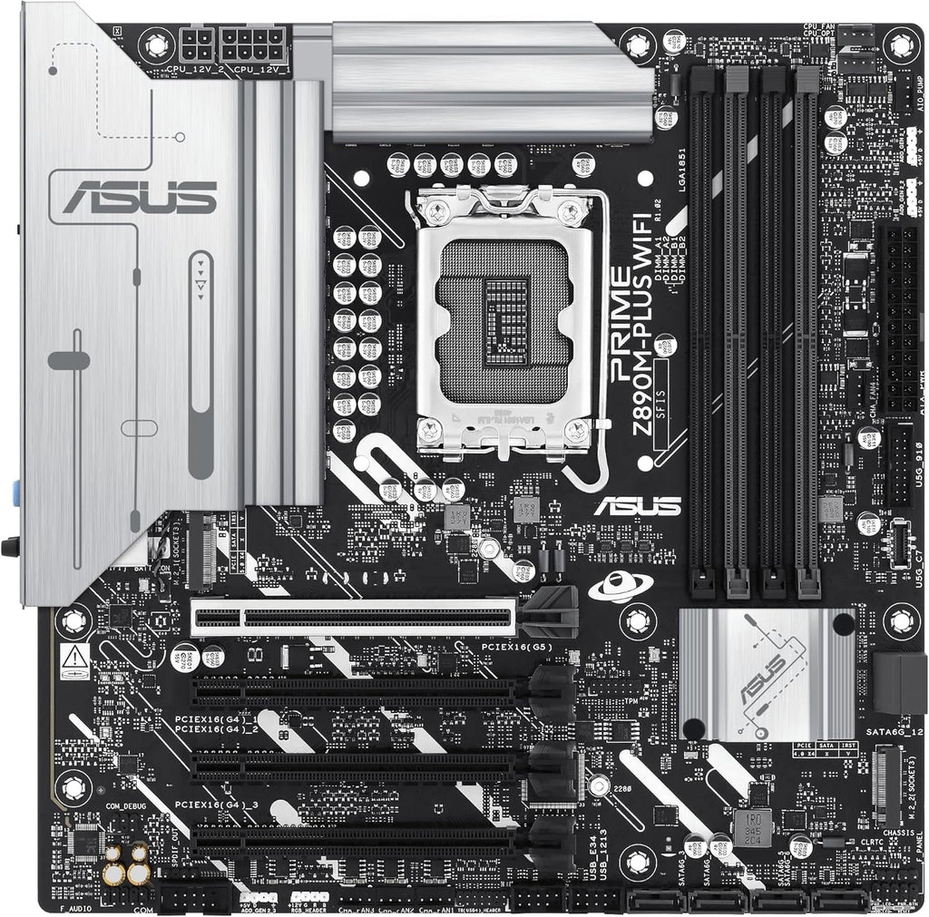Prime Z890M-PLUS WiFi – Carte mère GamingmATX (DDR5, 10+1+2+1 80A DrMOS,PCIe 5.0, USB 20Gbps Type-C, 3 x M.2, Wi-FI 7, Q-Antenna, Aura Sync RGB)