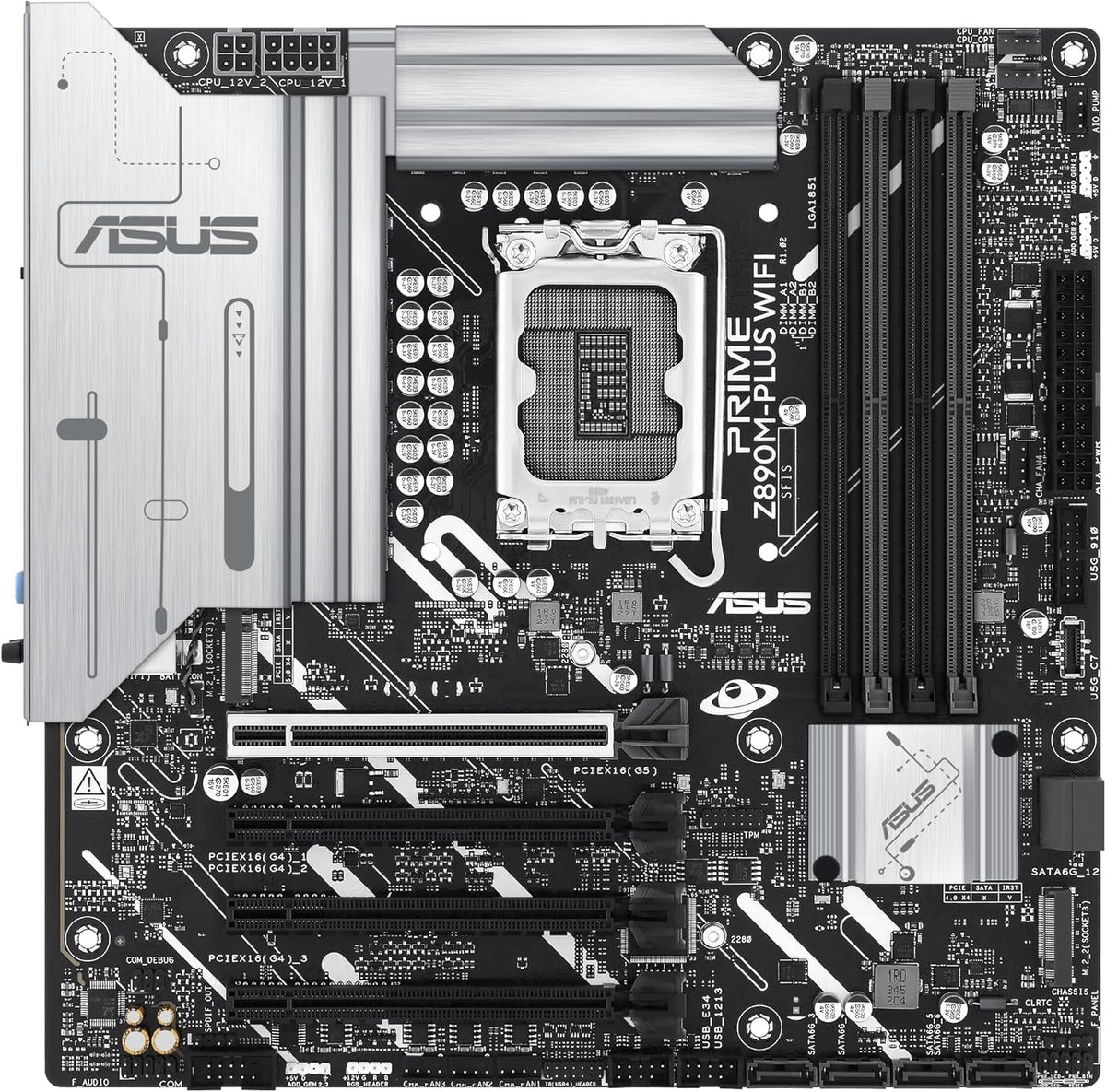 Prime Z890M-PLUS WiFi – Carte mère GamingmATX (DDR5, 10+1+2+1 80A DrMOS,PCIe 5.0, USB 20Gbps Type-C, 3 x M.2, Wi-FI 7, Q-Antenna, Aura Sync RGB)