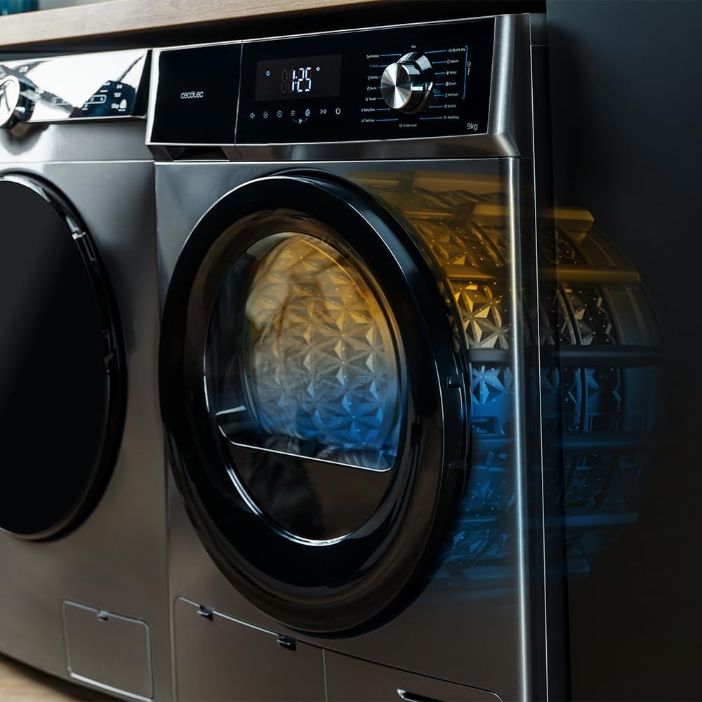 Cecotec Sèche-linge 9Kg à Pompe à Chaleur Bolero Dresscode Dry 9330 Steel. Classe Équivalente A++, 15 Programmes, Fonctions de Séchage Auto, Repassage Facile, Stop&Go, Delay Start et KidLock, Acier