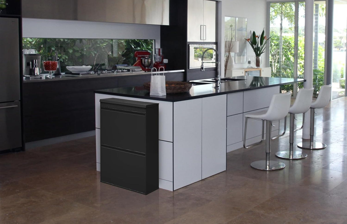 ARREGUI Top CR624-B Poubelle de recyclage en acier, poubelle de tri sélectif, 4 seaux, avec plateau supérieur multifonction, 4 x 17 L (68 L), gris foncé anthracite