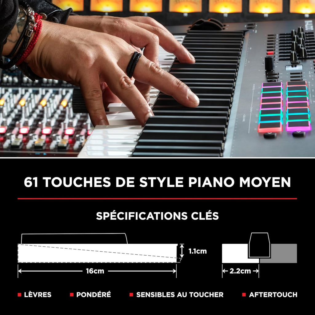 M-AUDIO Oxygen Pro 61 – Clavier maître USB-MIDI 61 touches avec pads, potentiomètres, boutons et faders assignables MIDI et pack de logiciels inclus