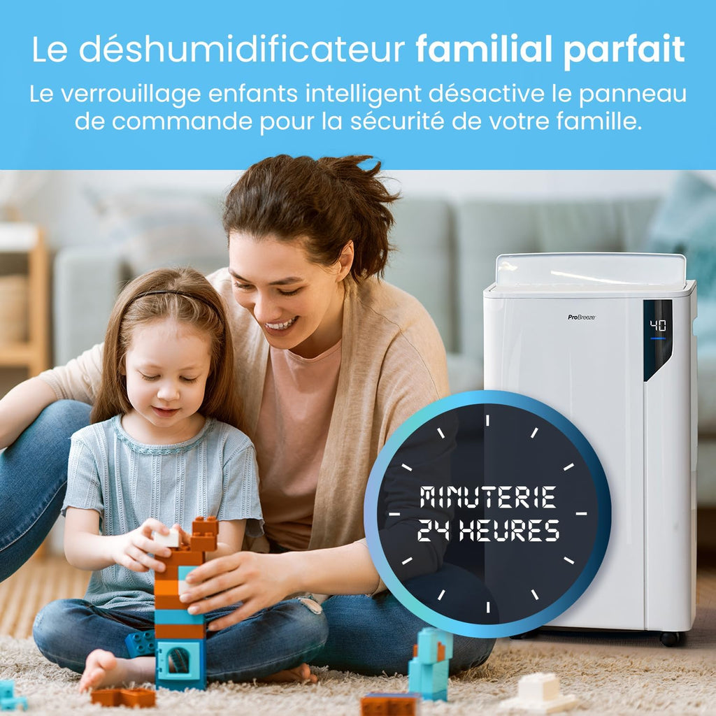 Pro Breeze Déshumidificateur d Air 20L/Jour - Deshumidificateur économe en énergie avec Mode Séchage des Vetements, Capteur et indicateur d'humidité, Filtre - Absorbeur d'humidité et moisissures