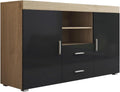 MB Muebles Bonitos, Buffet Roque pour Salon et Salle à Manger Moderne, Meuble TV en Mélamine, Couleur Sonoma Mat et Noir Brillant, 140x80x40 cm