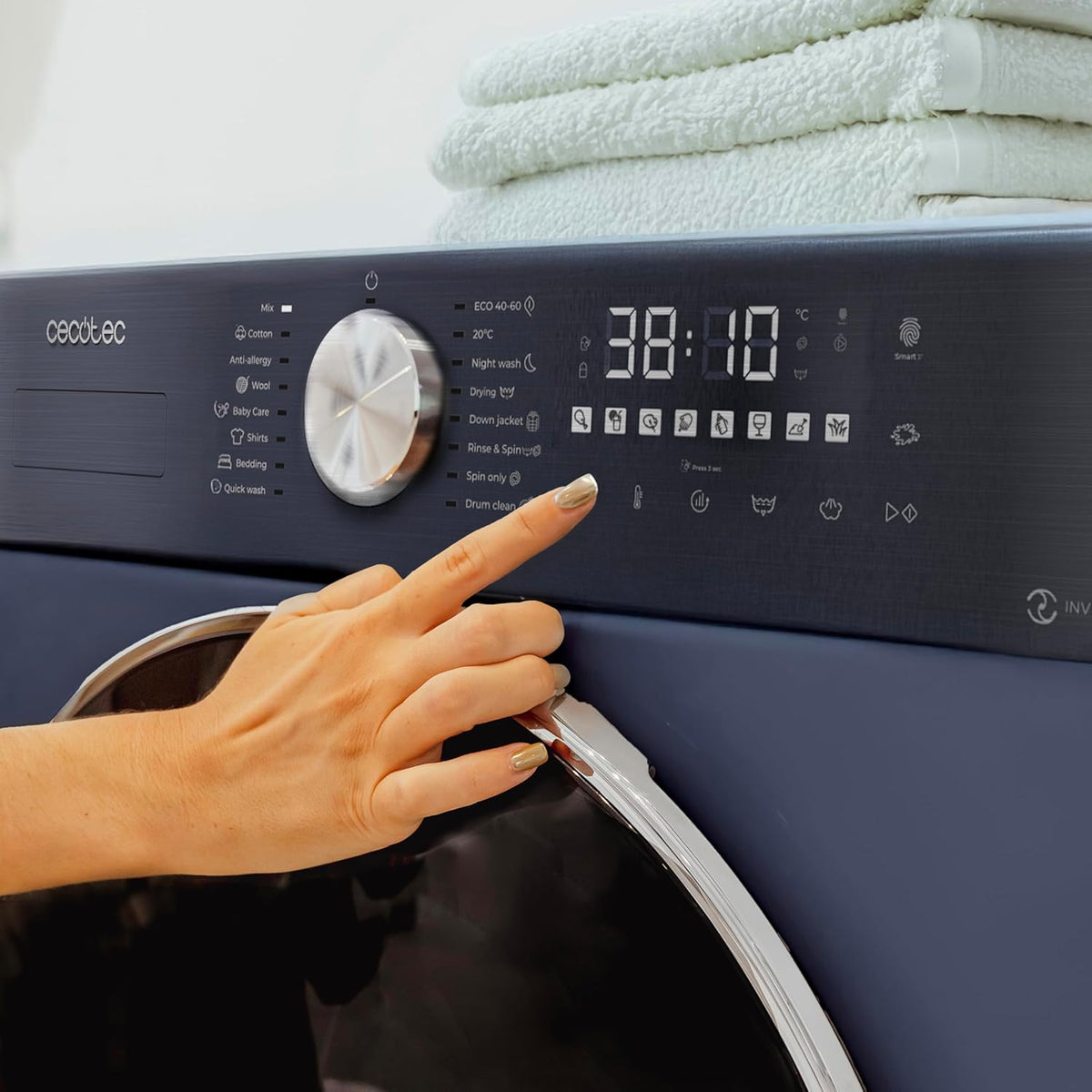 Cecotec Lave-linge Séchant 8-5Kg Chargement Frontal Bolero Wash&Dry 8580 Inverter Ice Blue A 1400RPM, 16 Programmes, Moteur Inverter Plus, SteamMax, OnSmart, Smooth Wash, SpaCare, Joint antibactérien