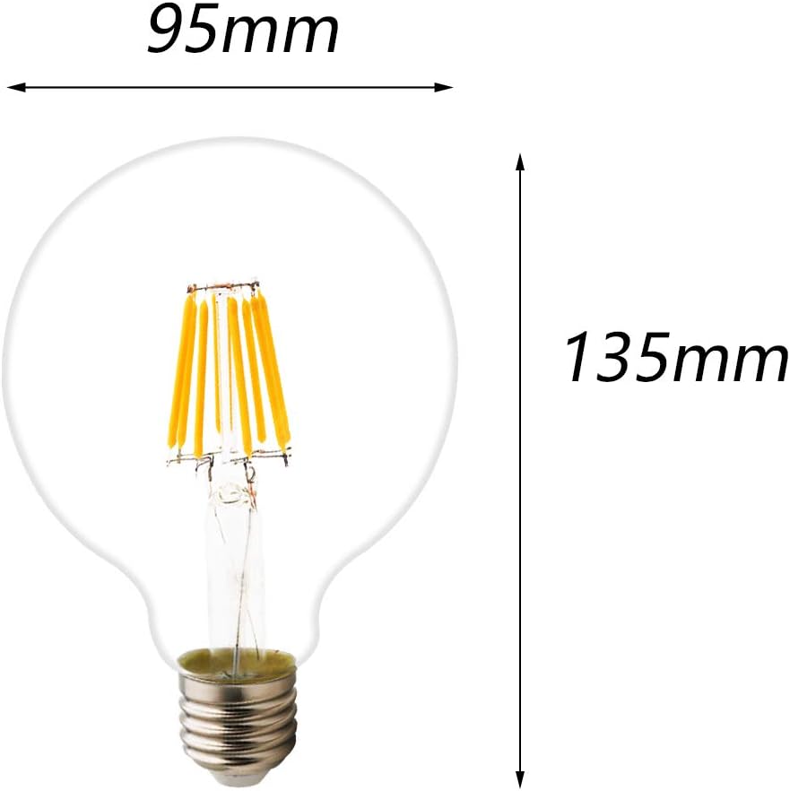 G95 Lot de 20 ampoules à LED Edison E27 220 V 8 W (remplace 40 W) Non dimmable Vintage Ampoule LED en verre 650 lm 2200 K