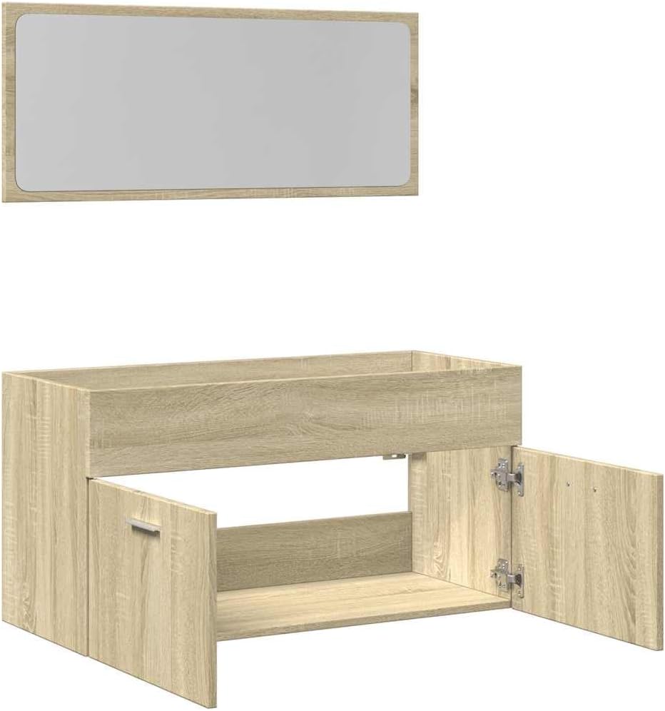 AJJHUUKI Ensemble de meubles de salle de bain - 2 pièces - En chêne Sonoma - Bois d'ingénierie