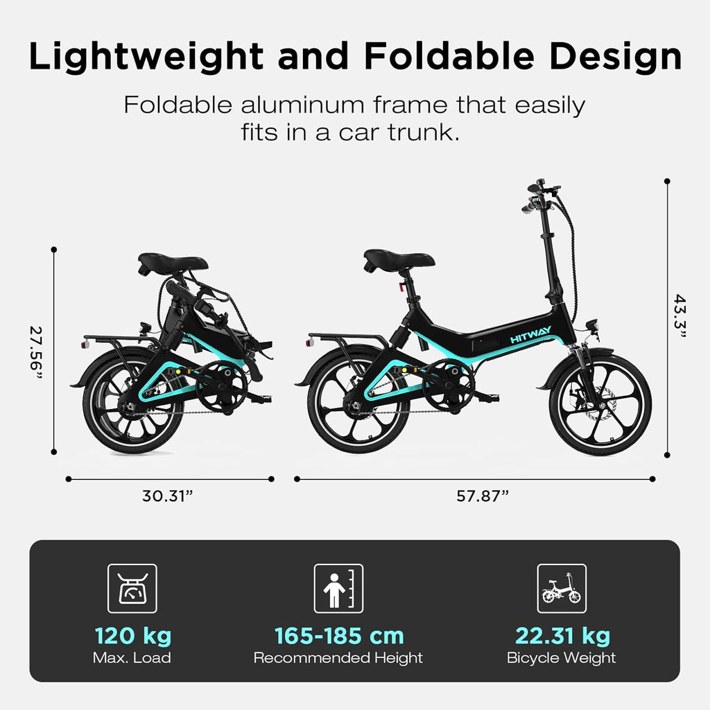 HITWAY Vélo Électrique E Bike, 16 Pouces Vélo Pliable avec Batterie 36V/7,8Ah, Moteur 250W, Maximale 25km/h, Autonomie 35-70km, Vélo Électrique Pliable Urbain pour Adultes