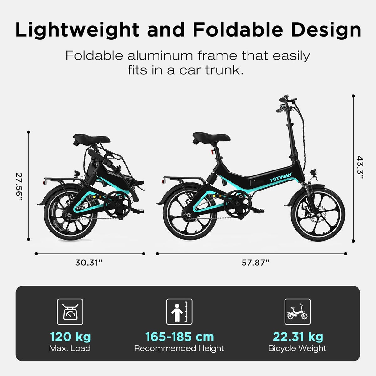 HITWAY Vélo Électrique E Bike, 16 Pouces Vélo Pliable avec Batterie 36V/7,8Ah, Moteur 250W, Maximale 25km/h, Autonomie 35-70km, Vélo Électrique Pliable Urbain pour Adultes