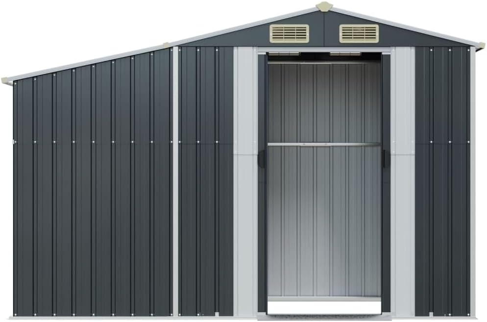 vidaXL Abri de Jardin, Cabane à Outils avec Poignées, Remise à Outils avec Toit, Abri de Rangement Terrasse, Anthracite 277x93x179 cm Acier Galvanisé