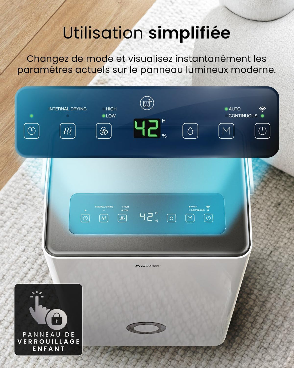 Pro Breeze Déshumidificateur Compresseur Connecté 30L/jour avec Application Smartphone, Wi-Fi, Drainage continu, Réservoir d'eau 4L et Minuterie 24h - Absorbeur de moisissures et d'humidité portable