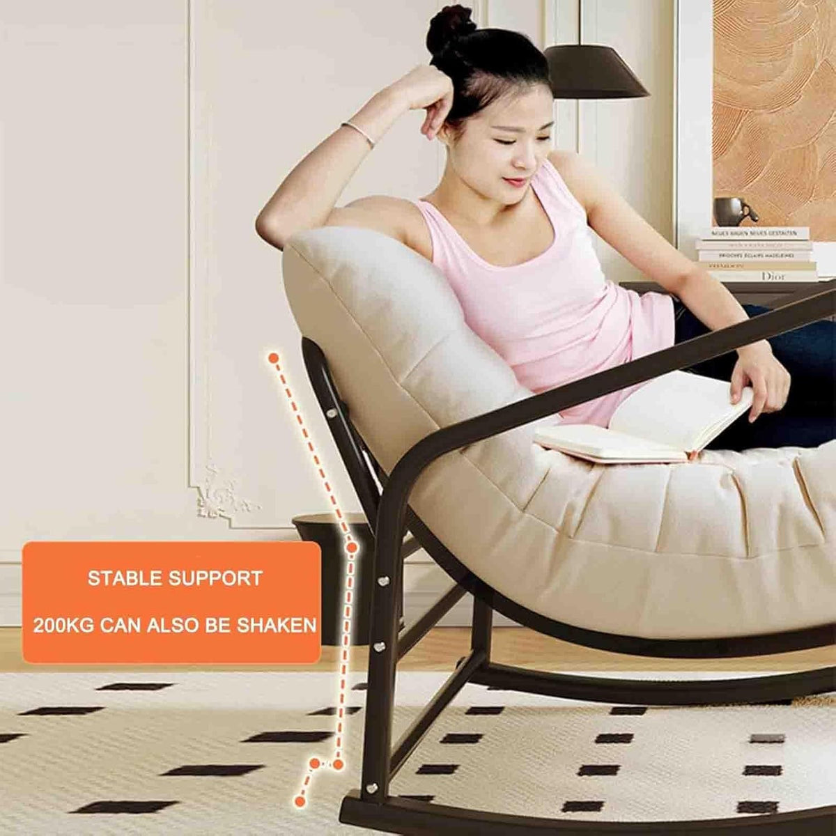 Fauteuils à bascule de jardin, fauteuil à bascule inclinable avec coussin rembourré, pour usage intérieur et extérieur, pour la chambre d'enfant, le porche, le jardin ou la cour arrière. Orange