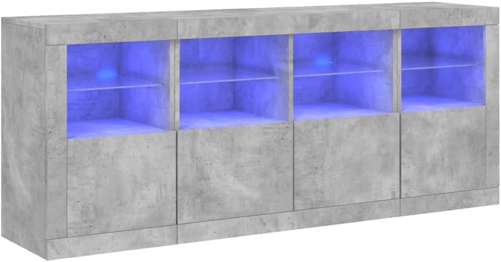 Buffet avec lumières LED gris béton 163x37x67 cm