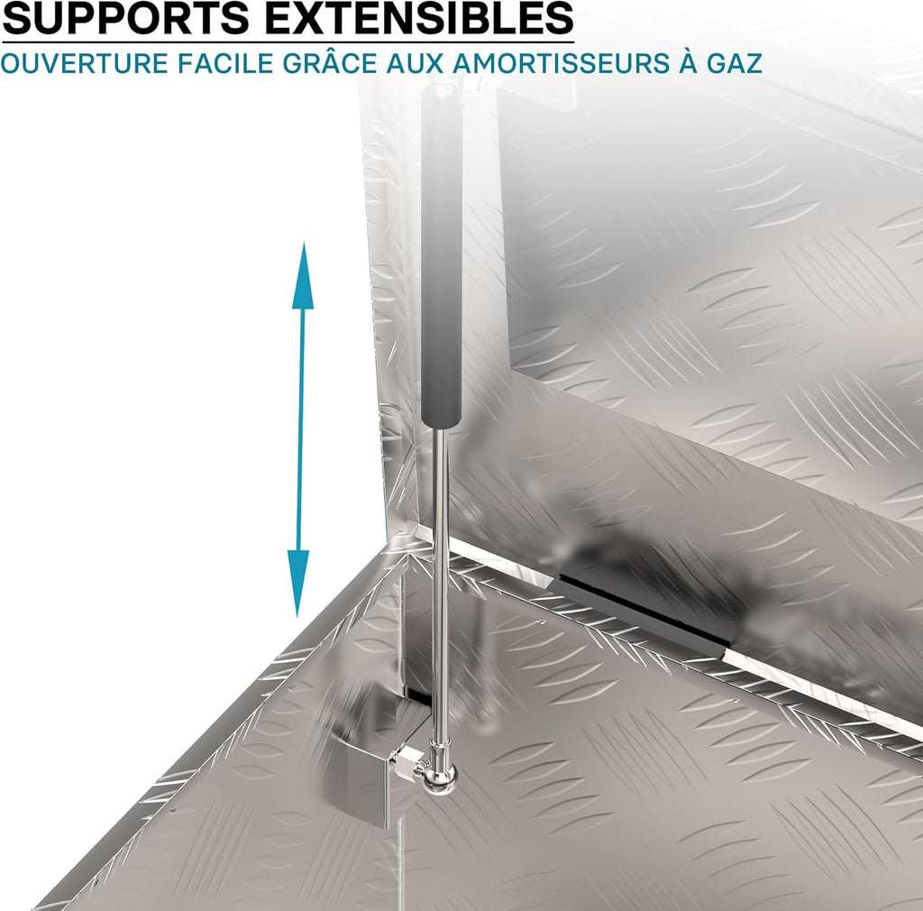Wiltec Caisse à outils en aluminium – 124 x 37 x 38 cm – 170 litres – Boîte à outils alu ondulé – Vérins à gaz, poignées – Transport Rangement